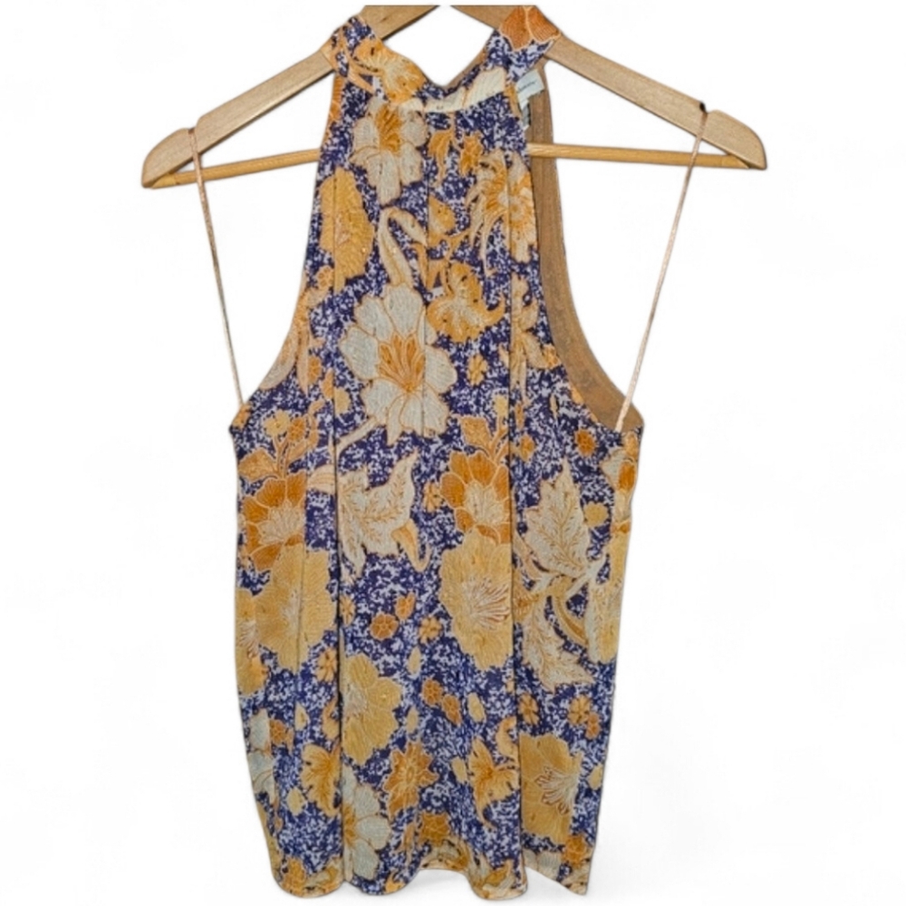 CUPCAKES & CASHMERE Floral High Neck Sleeveless Blouse - Medium
